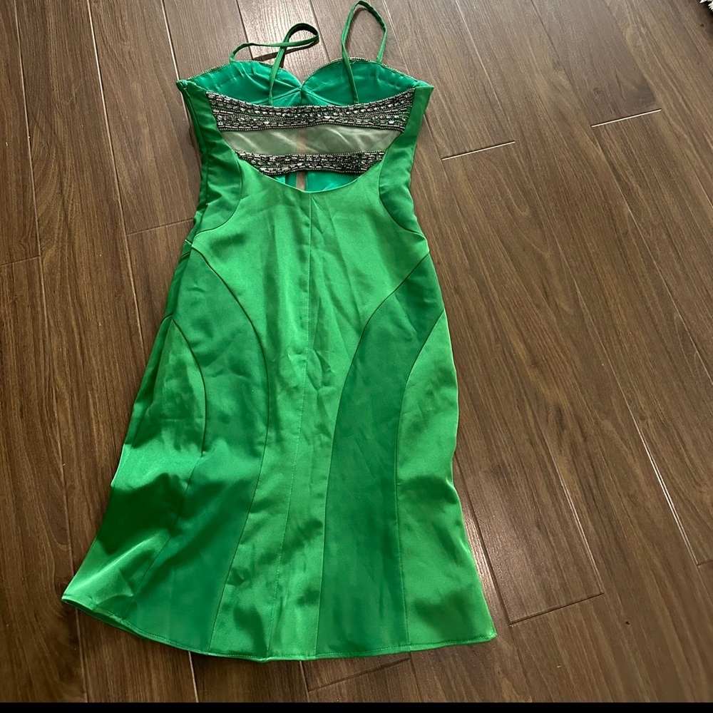 Elegant Green Evening Gown with Silver Accents